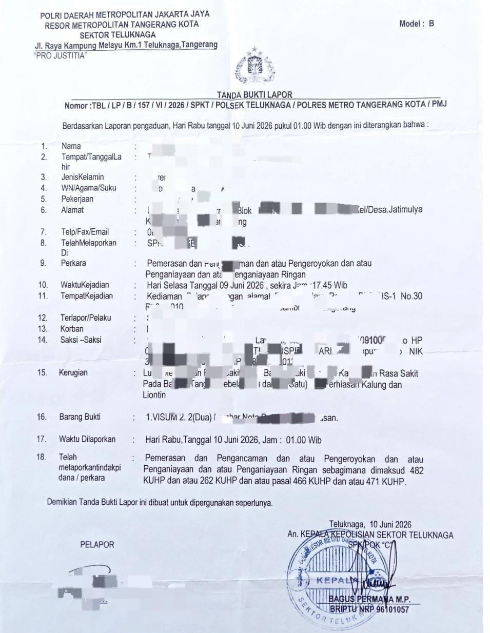 Polsek Teluknaga Diduga Lambat Ungkap Kasus Penganiayaan dan Pengeroyokan