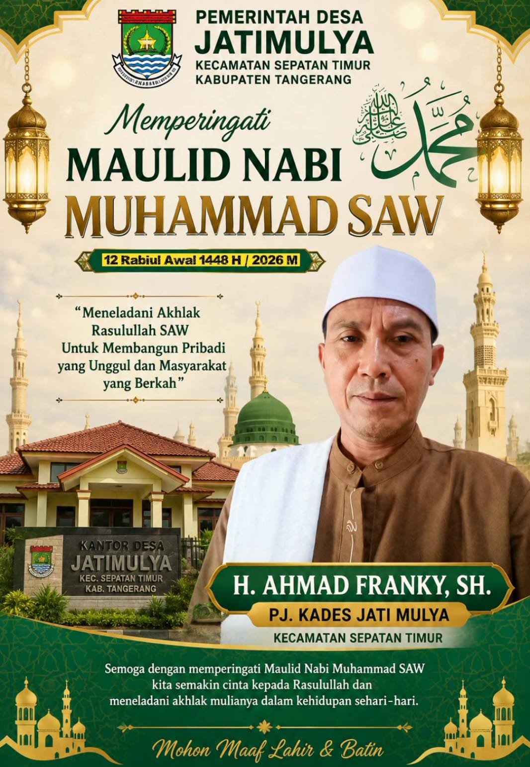 H. Ahmad Franky, S.H., Pj. Kepala Desa Jati Mulya, Mengucapkan Peringatan Maulid Nabi Muhammad SAW