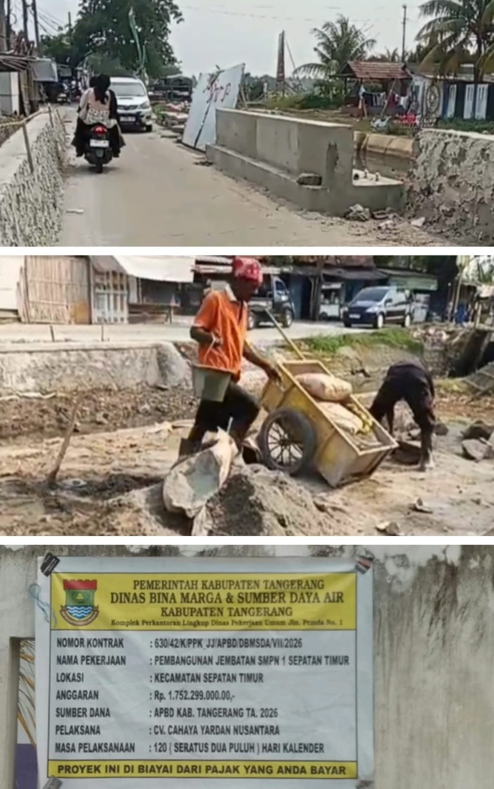 Proyek Jembatan Rp1,7 Miliar di SMPN 1 Sepatan Timur, jadi Sorotan Aktivis Sepatan Timur, Diduga Pengambilan Bahu Jalan