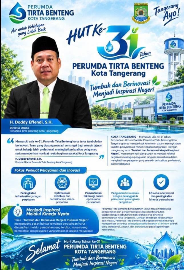 HUT Ke-31, Perumda Tirta Benteng Perkuat Inovasi dan Komitmen Pelayanan Air Minum di Kota Tangerang